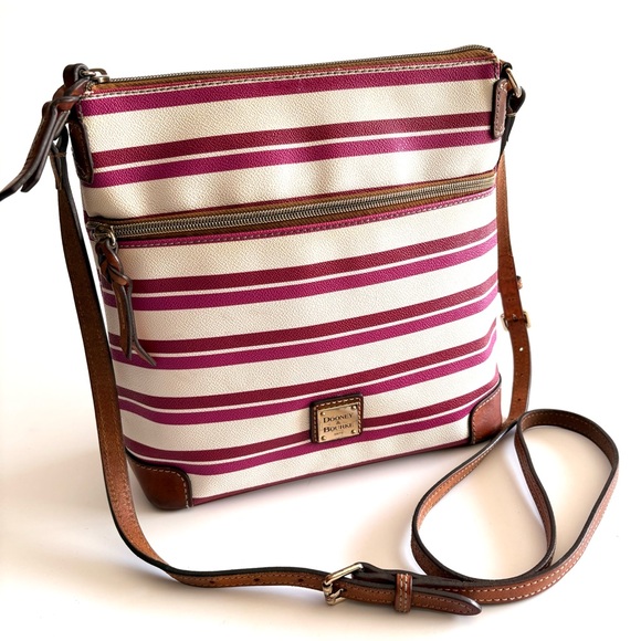 Dooney & Bourke Magenta and White Striped Crossbody Bag - Picture 1 of 17